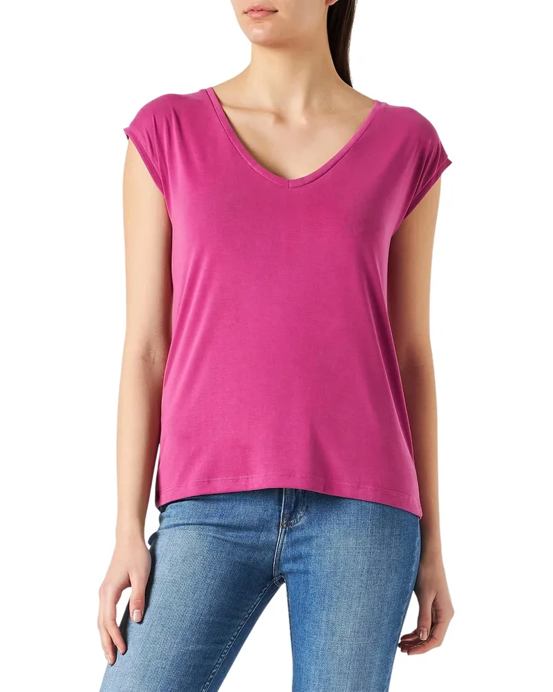 Pieces Pckamala" T-Shirt für Damen, V-Ausschnitt, Jerseyware (Festival Fuchsie Rosa