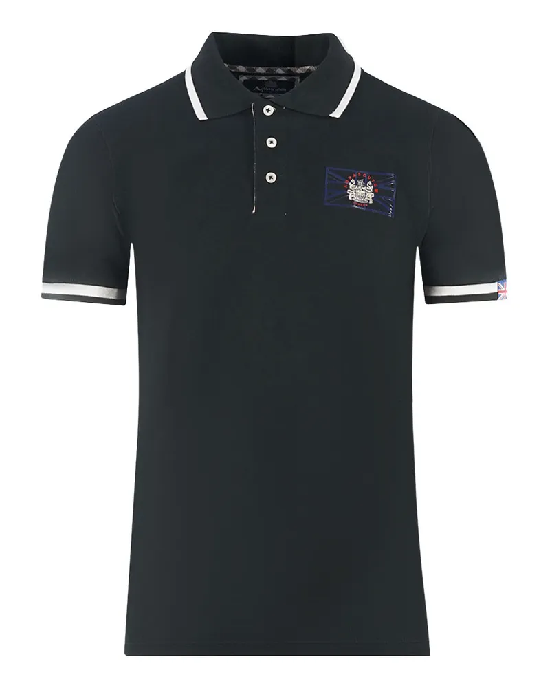 Aquascutum London Union Jack Schwarzes Poloshirt Schwarz