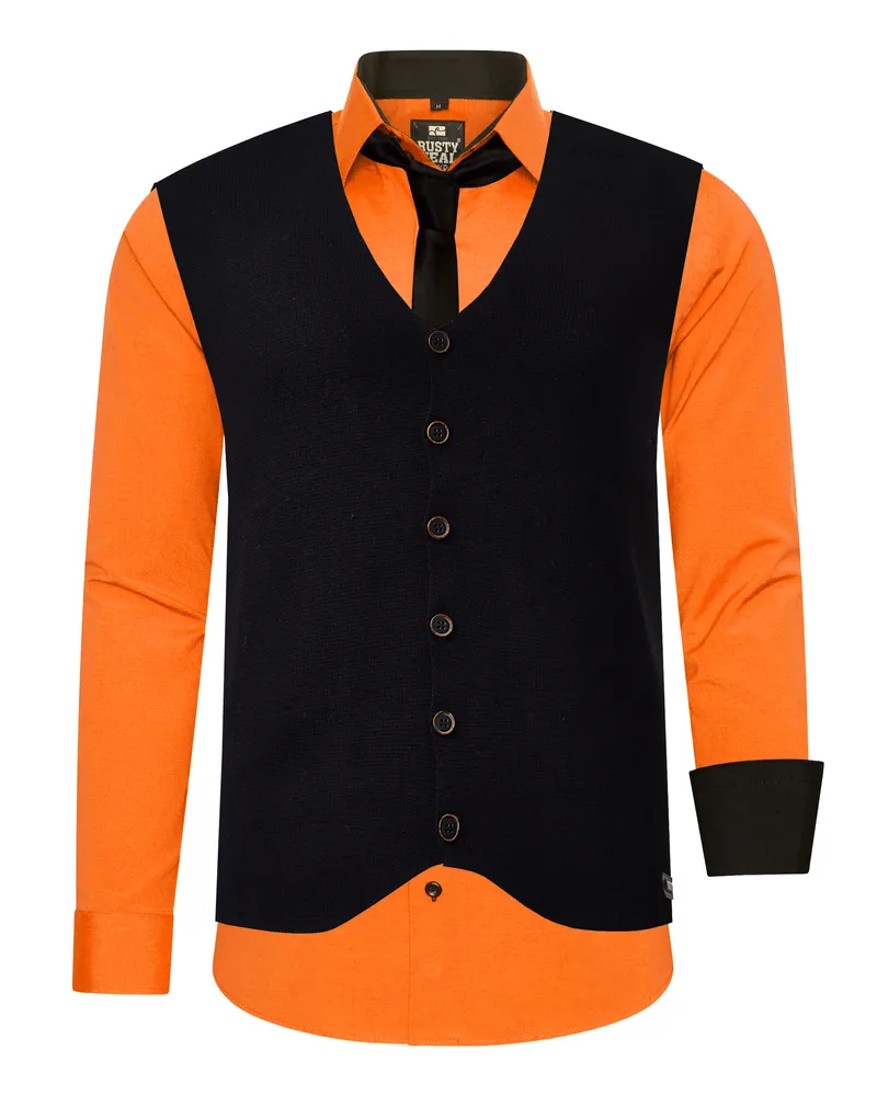 Rusty Neal Hemd mit Weste und Krawatte 3-teilig Orange