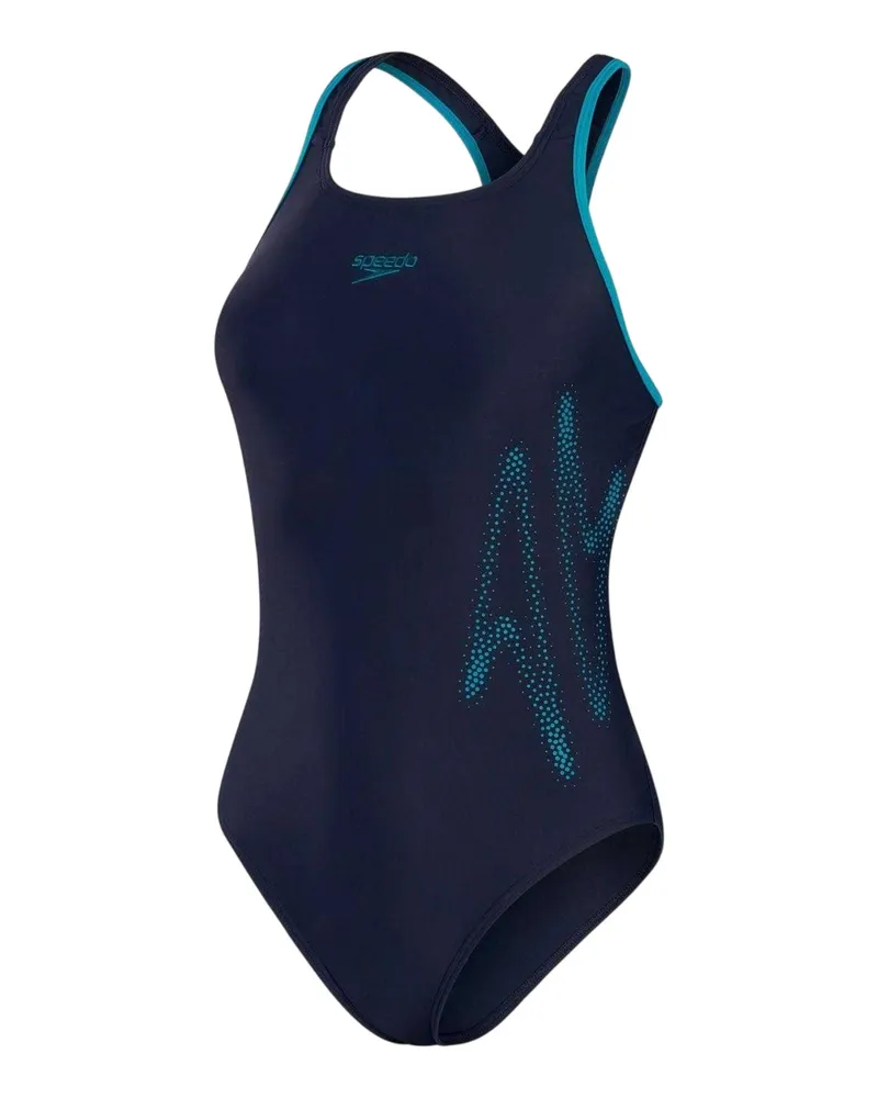 Speedo Badeanzug für Damen, Racerback (Schwarz/Grün Schwarz