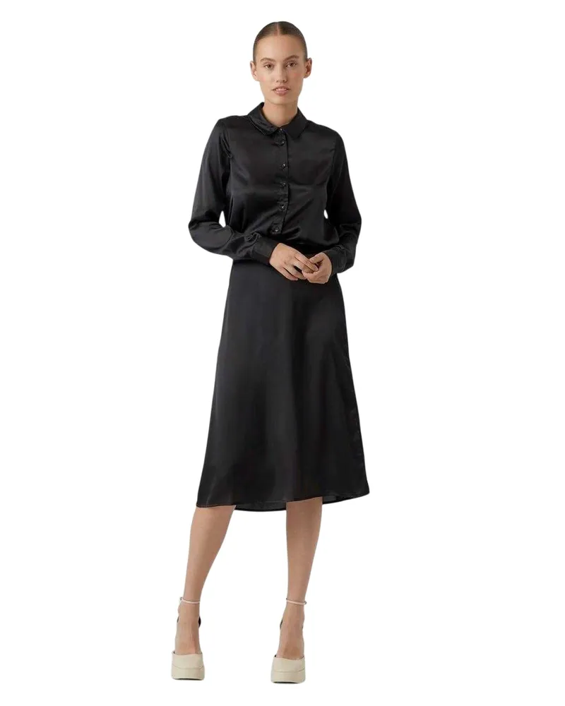 Vero Moda Midirock für Damen, gewebter Stoff (Schwarz Schwarz