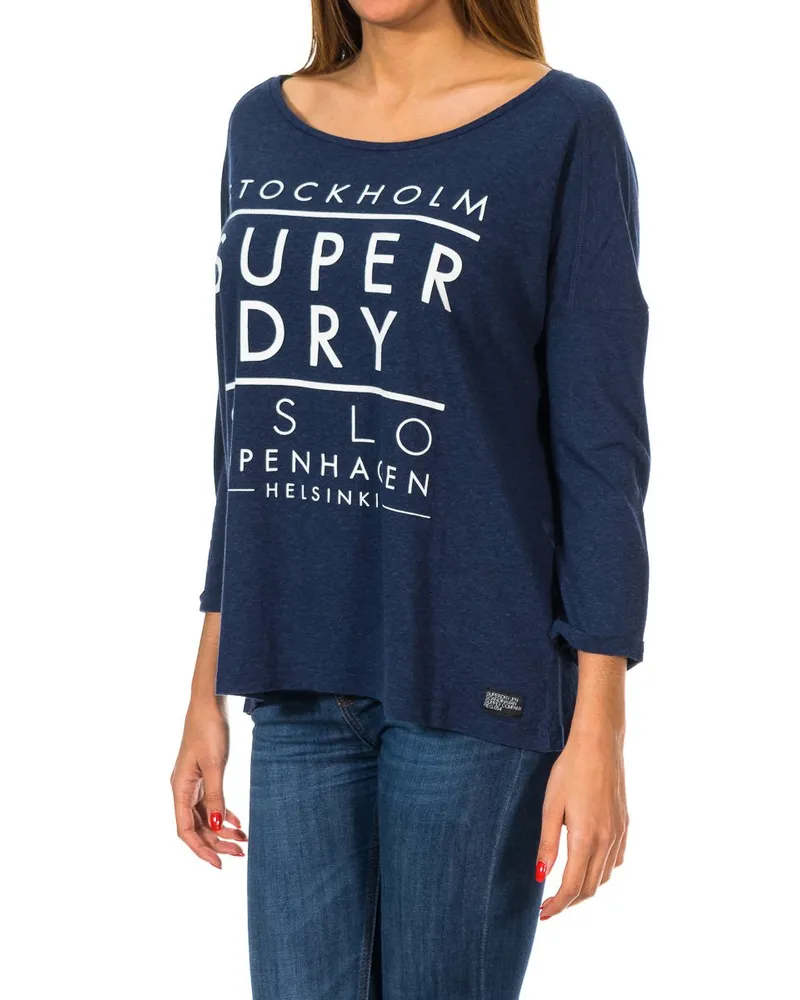 Superdry. Nordic Slouch Crew G60119XNS Damen Pullover mit 3/4 Ärmeln Blau