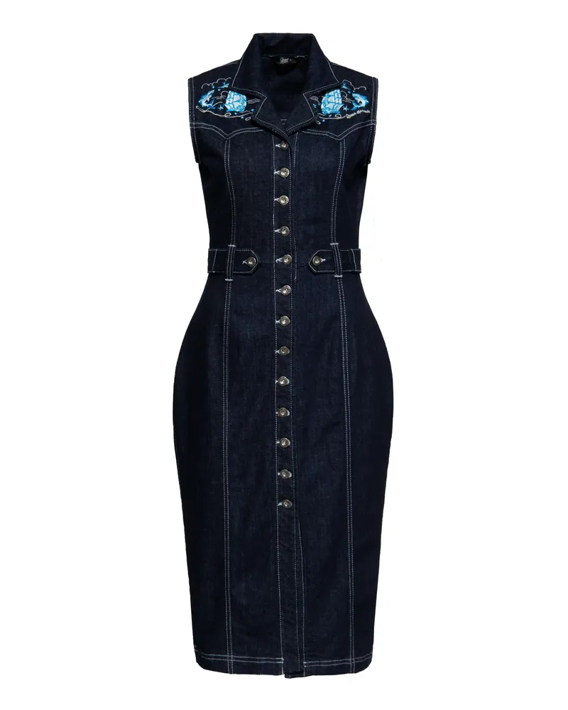 Queen Kerosin Damen Denim Bleistiftkleid Denim Blau