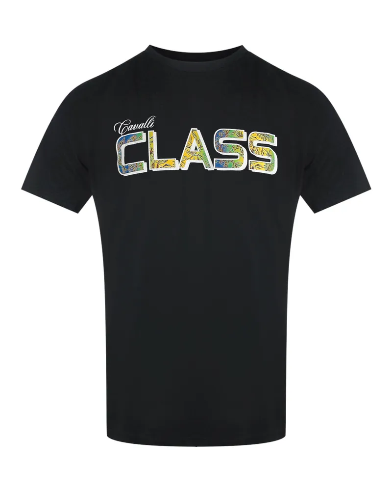 Roberto Cavalli T-Shirt mit floralem Logo - Schwarz Schwarz