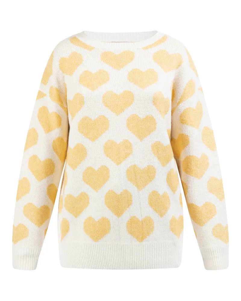 My Mo Strickpullover Damen Wollweiss Gelb Wollweiß