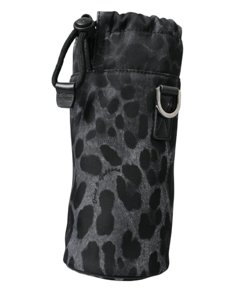 Dolce & Gabbana Schwarze Leopard Runde Schlanke Tragetasche mit Flascheneinsatz Schwarz