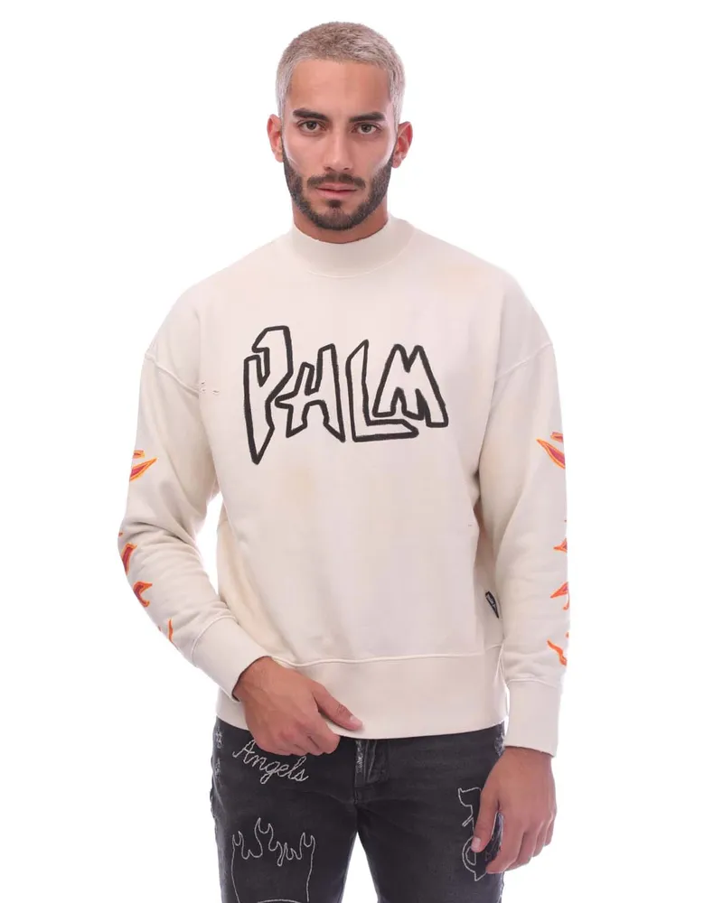 Palm Angels Bedrucktes Rollkragen-Sweatshirt in Weiß Wollweiß