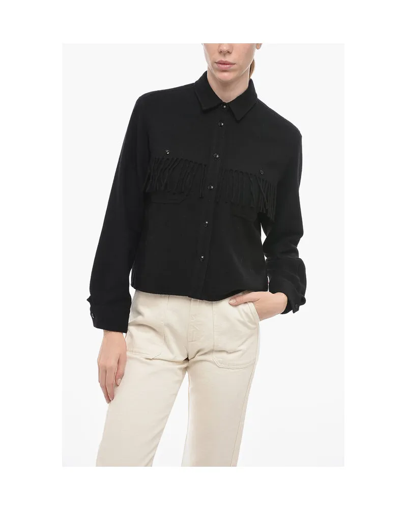 Woolrich STAG OVER Fransenhemd in Schwarz Schwarz