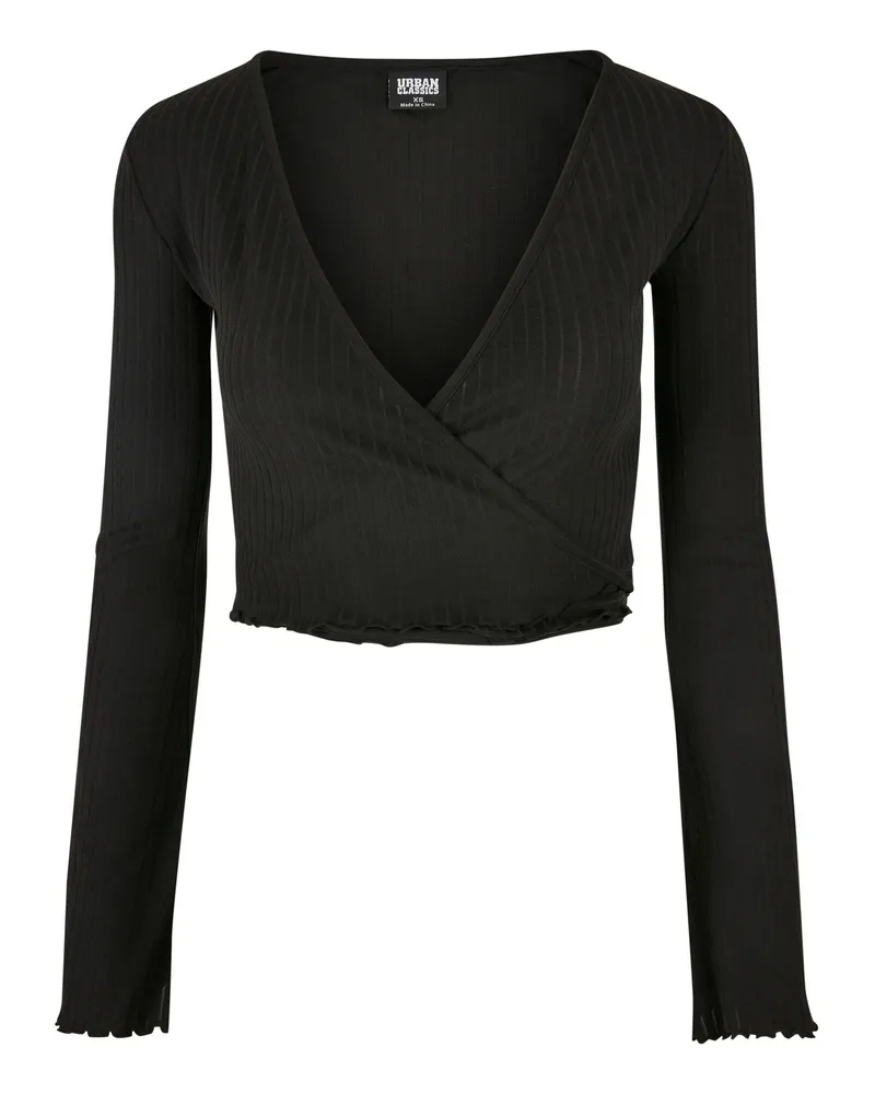 Urban Classics Kurzes Top Wickel für Damen Langärmlig (Schwarz Schwarz