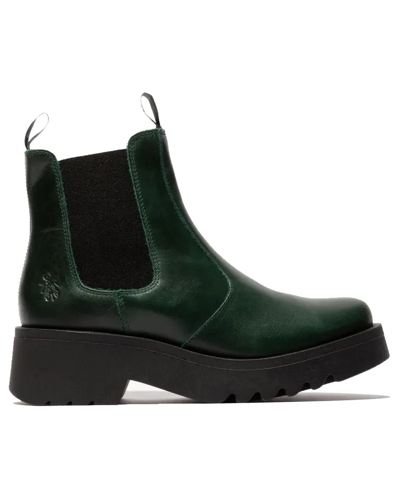 Fly London Damen MEDI789 Chelsea-Stiefel mit Keilabsatz, Leder, Plateaustiefeletten, Petrolgrün Dunkelgrün