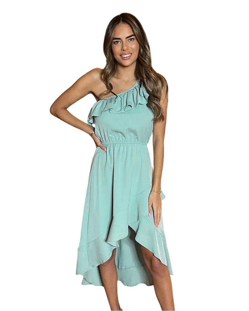 AX Paris Kleid für Damen, Rüschenschulter, Eine Schulter fre (Entenei Farbe Blau