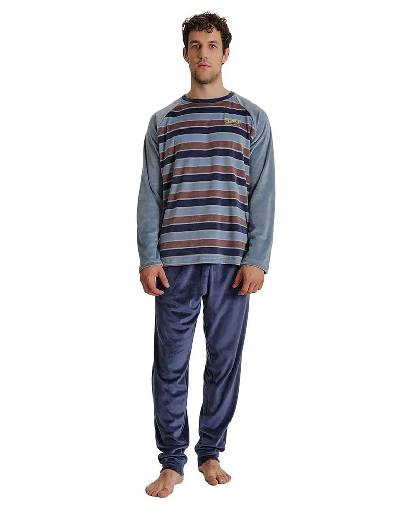 MUNICH Herren-Samtpyjama mit langen Ärmeln MU3 Blau