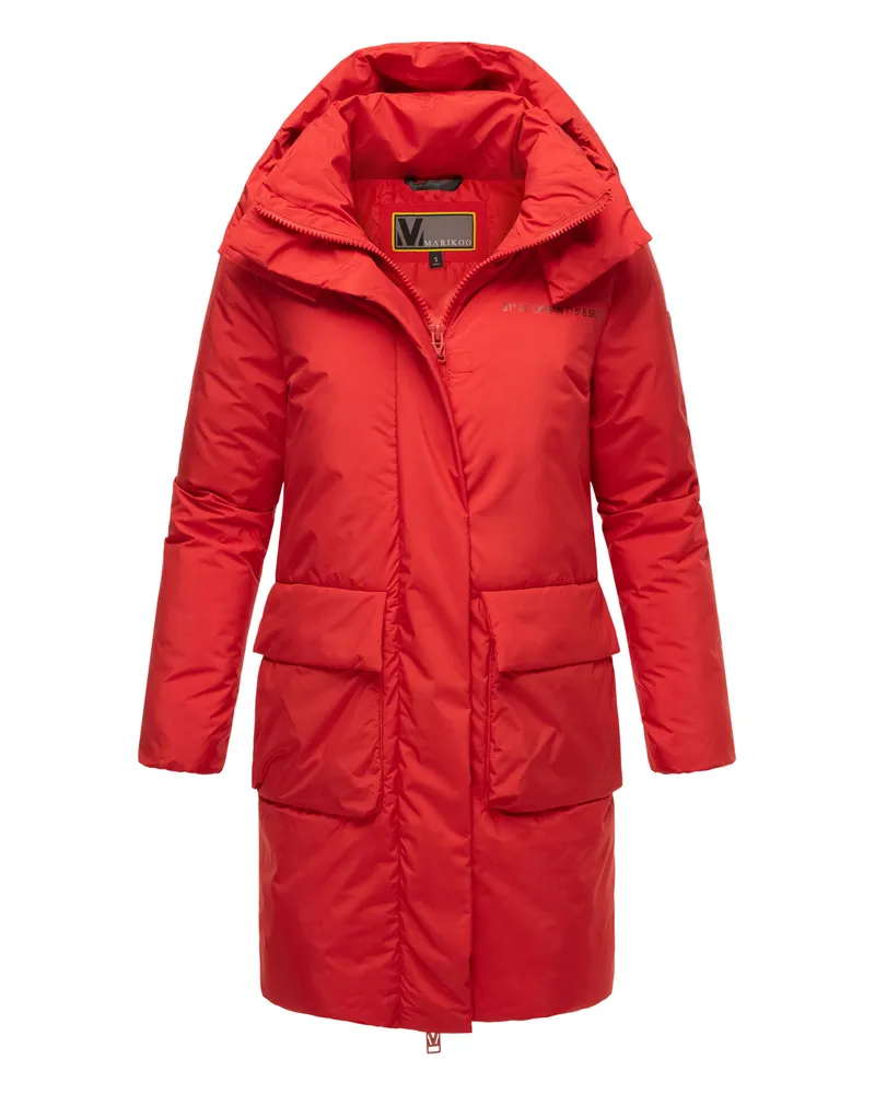 Marikoo Damen Winterjacke mit Magnetverschluss & Kapuze – Nanami Rot