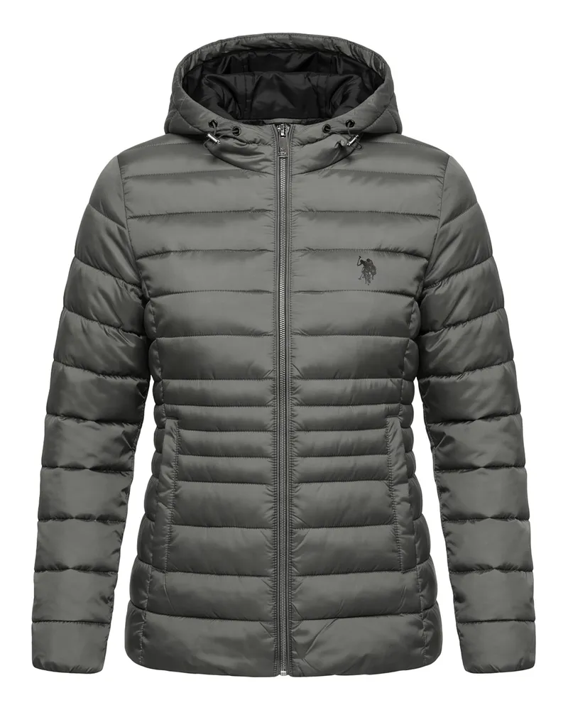 U.S. Polo Assn.  Damen Steppjacke – leicht, mit Kapuze & Logo Grau