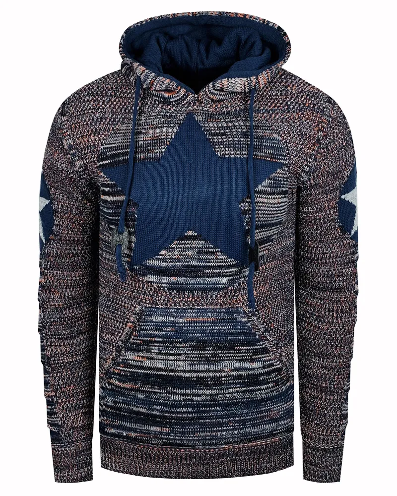 Rusty Neal Grobstrick Comic Kapuzen-Pullover Indigoblau