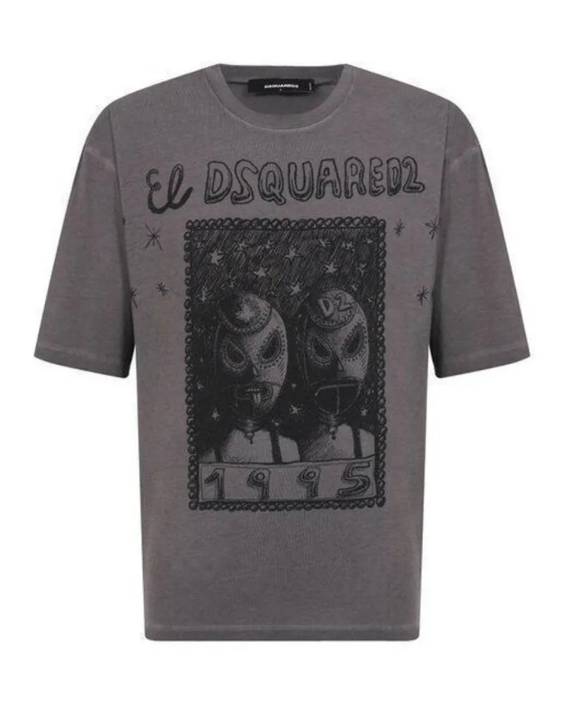 Dsquared2 El" T-Shirt für Herren, lose Passform (Anthrazit Grau