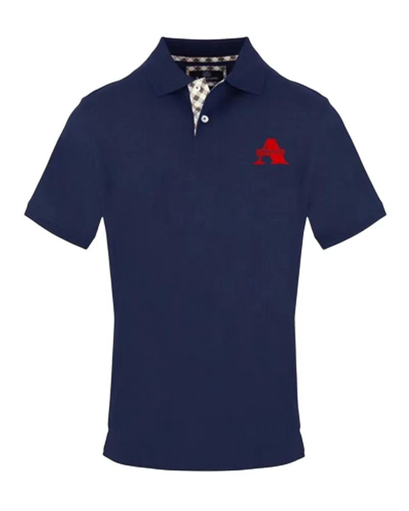 Aquascutum Poloshirt für Herren, bestickt, gewebter Stoff (Marine Marineblau