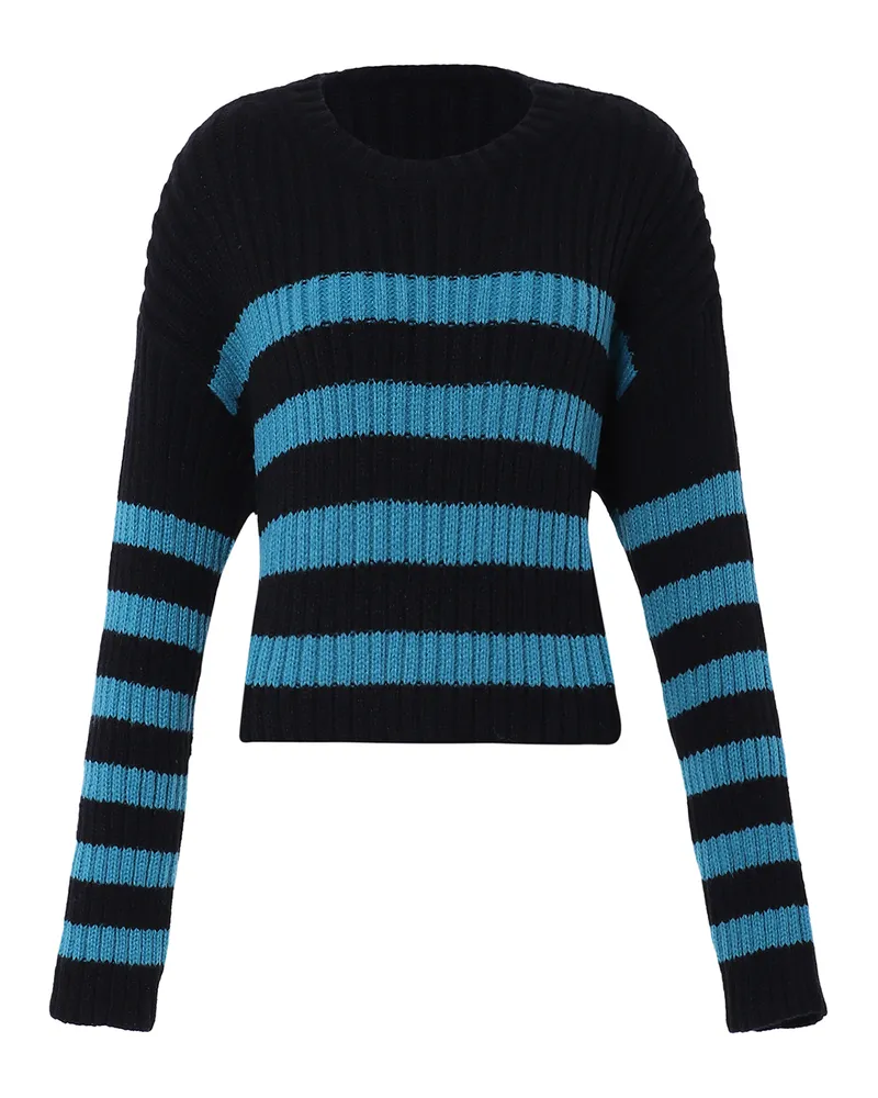 My Mo Strickpullover Damen Schwarz Türkis Schwarz