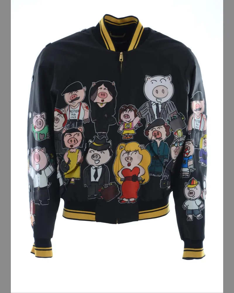 Dolce & Gabbana Männer Bedruckte Schweinefamilie Jacke Schwarz