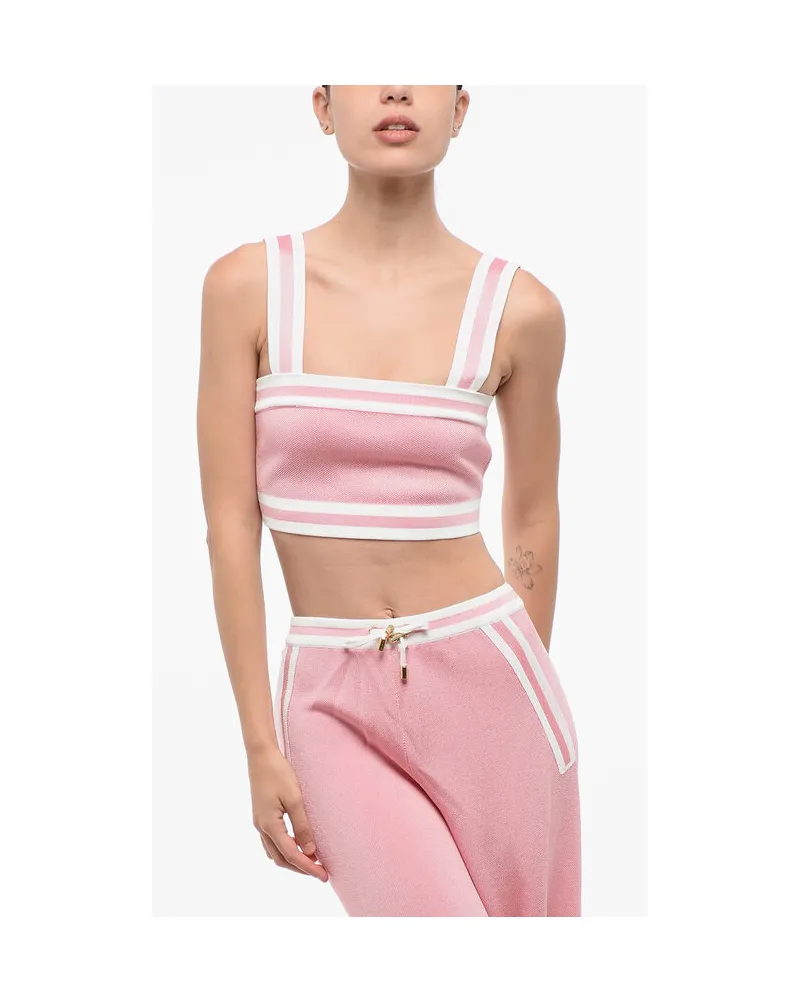 Balmain Gestricktes Crop-Top mit Reißverschluss - Rosa Rosa