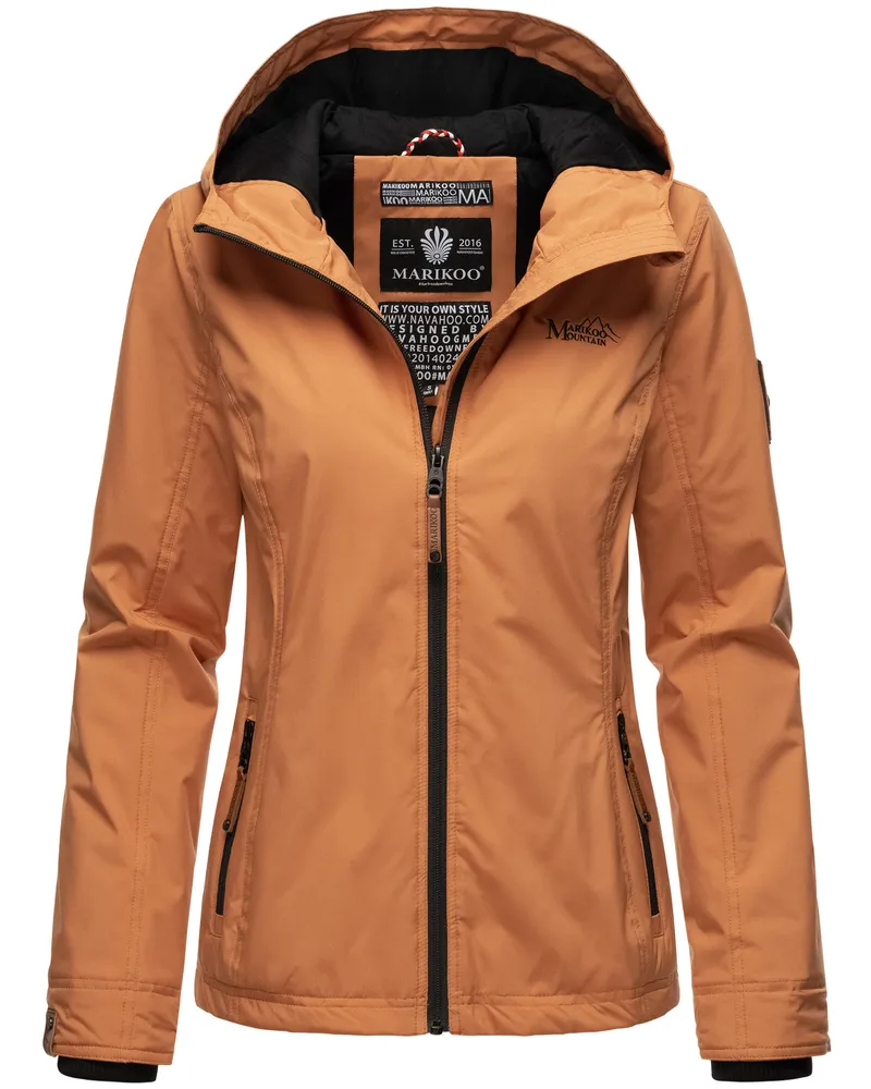 Marikoo Damen Übergangsjacke leichte wind- und wasserabweisende Jacke mit Kapuze Rusty Cinnamon Braun