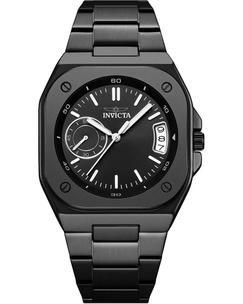 Invicta Cuadro 70661 Herrenuhr - Quarzuhrwerk - Metall mit schwarzem Zifferblatt - 42 mm Schwarz
