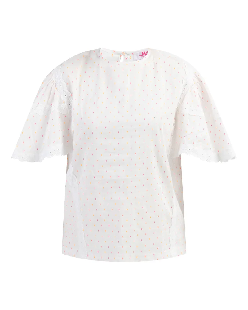 My Mo bluse mit spitze Damen Weiss Pinkorange Punkte Weiß