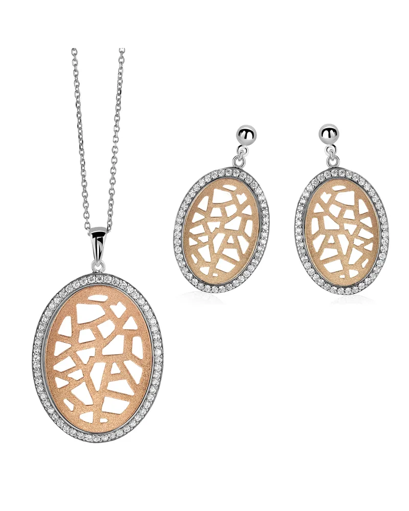 Orphelia Damen 925 Sterling Silber Set: Kettenanhänger + Ohrringe - Silber/Rose SET-064 Silber