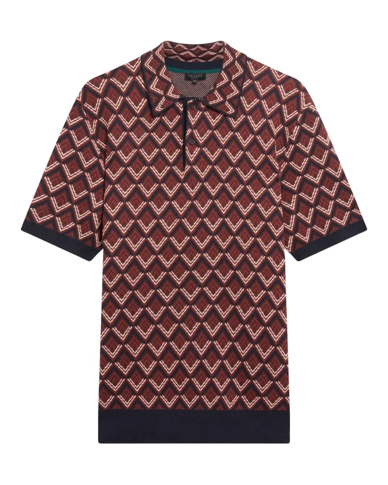 Ted Baker Melvvin Geo Jacquard Bordeauxfarbenes Strick-polohemd Weinrot