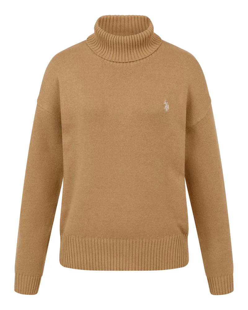 U.S. Polo Assn.  Damen Rollkragenpullover – 100% Baumwolle mit Stickerei Beige