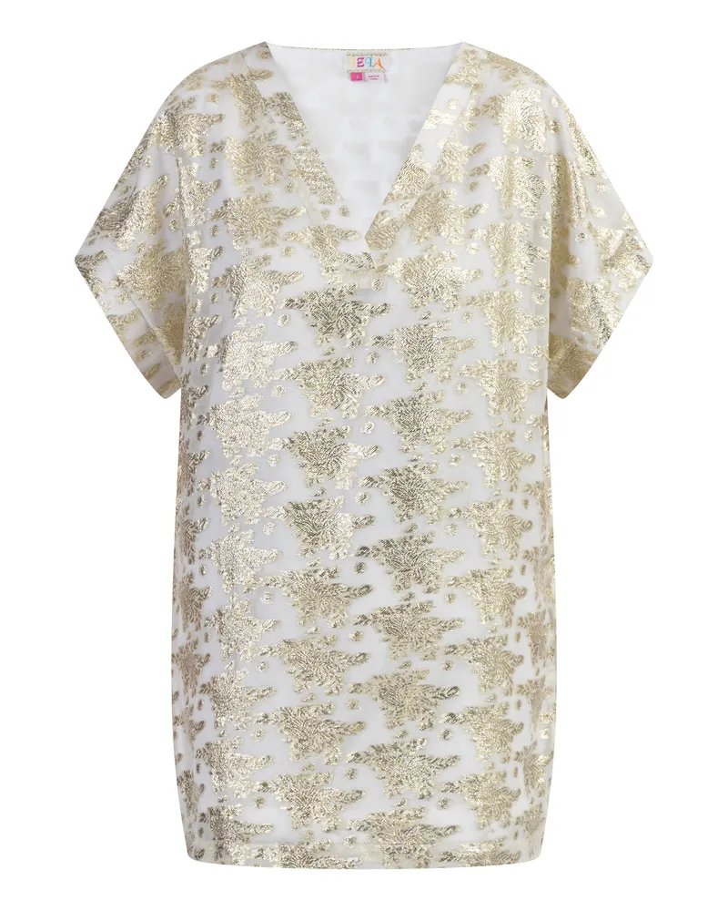 IZIA Tunika Damen Wollweiss mit Goldenen Blumen Wollweiß