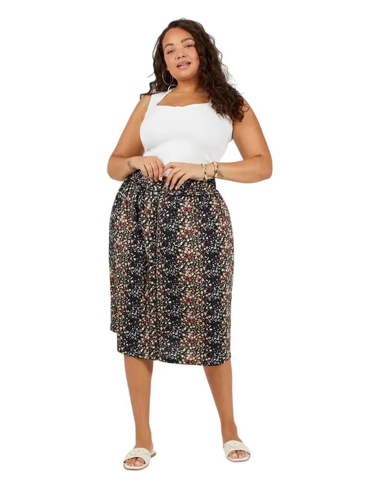 Brave Soul Midirock für Damen, Hoch geschnitten (Schwarz Schwarz