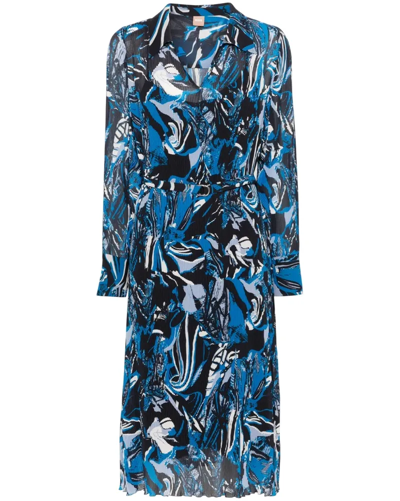 HUGO BOSS Daplisa" Midi Hemd Kleid für Damen (Blau/Schwarz Schwarz