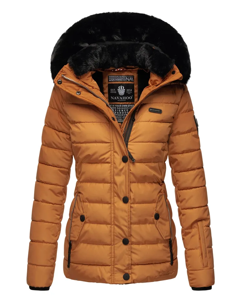 NAVAHOO Damen Winter Steppjacke Milianaa – Warm, Kuschelig & Wetterfest mit Kapuze Braun