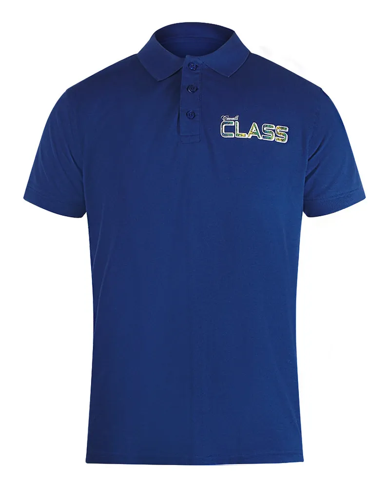 Roberto Cavalli Poloshirt Mit Leuchtendem Blumenlogo In Irisblau Blau