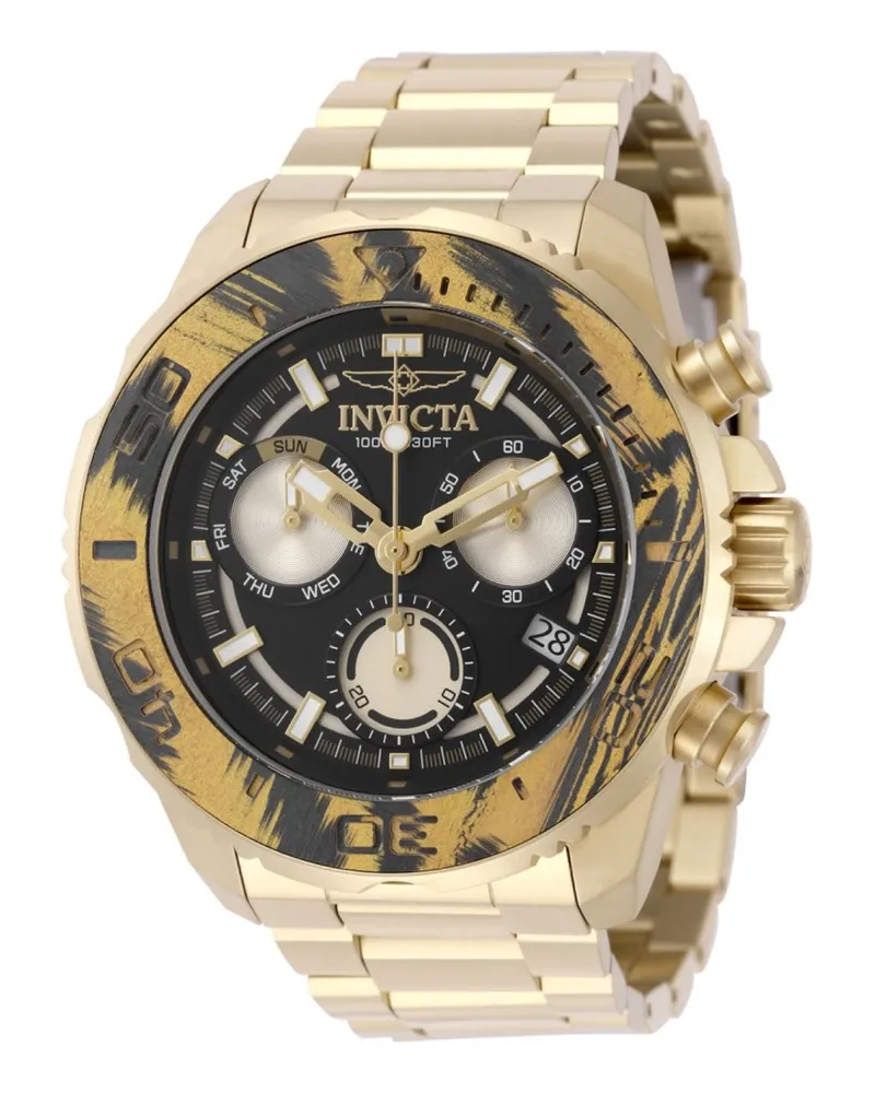 Invicta Carbon Hawk 51078 Herrenuhr - Quarzwerk - Edelstahl mit schwarzem Zifferblatt - 48 mm Gold