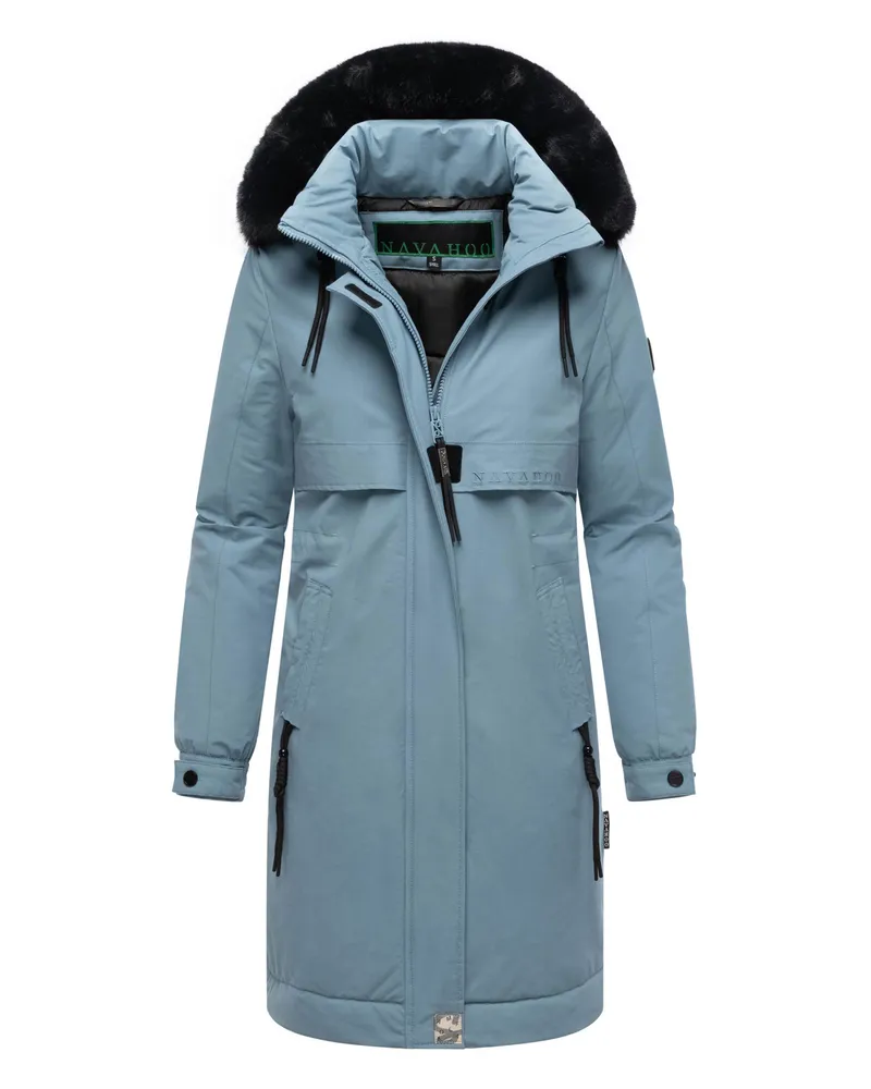 NAVAHOO Kaltwetterretter Damen Winter Parka mit Kunstfellkragen Blau