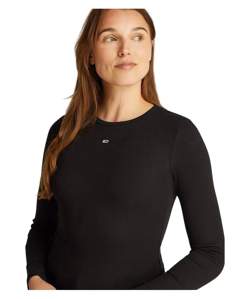 Tommy Hilfiger T-Shirt für Damen, Schmal, Langärmlig (Schwarz Schwarz