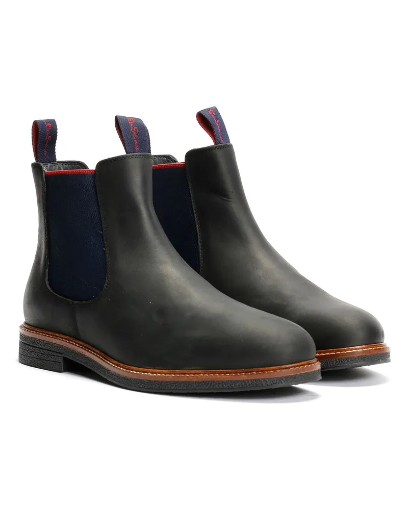 Ben Sherman Walker Chelsea Leder Herren Schwarze Stiefel Schwarz