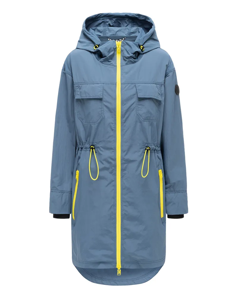Marikoo Damen Mantel Übergangsjacke Trüffelbonbon mit Kapuze Blau