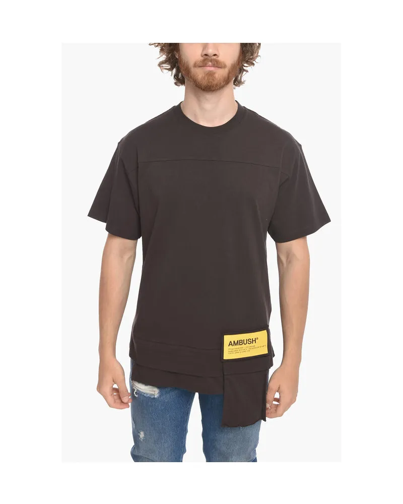 AMBUSH Baumwoll-T-Shirt mit Rundhalsausschnitt und Taillentasche Schwarz