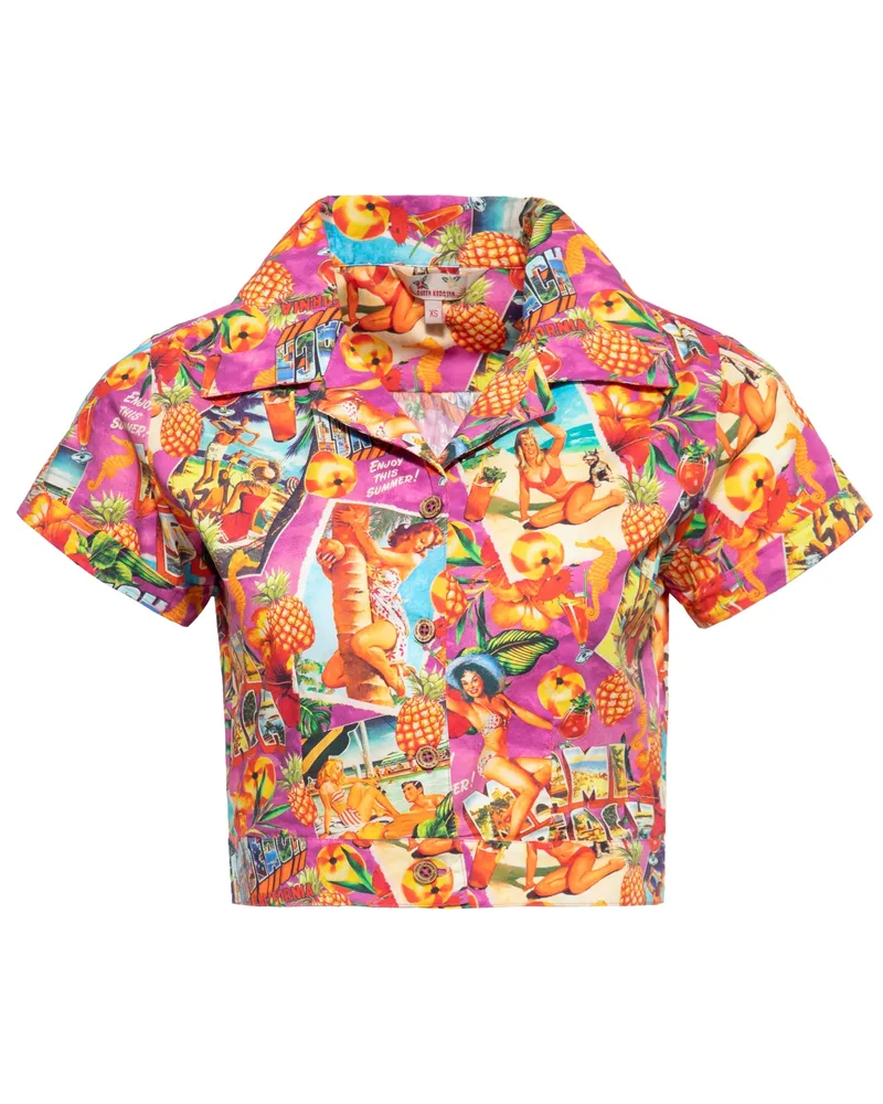 Queen Kerosin Damen Hawaiibluse Miami & Long Beach Mehrfarbig