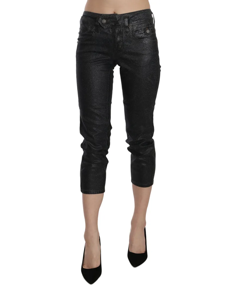 John Galliano Frauen Schwarze Gewaschene Mittelhohe Slim Leg Kurze Jeanshosen Schwarz