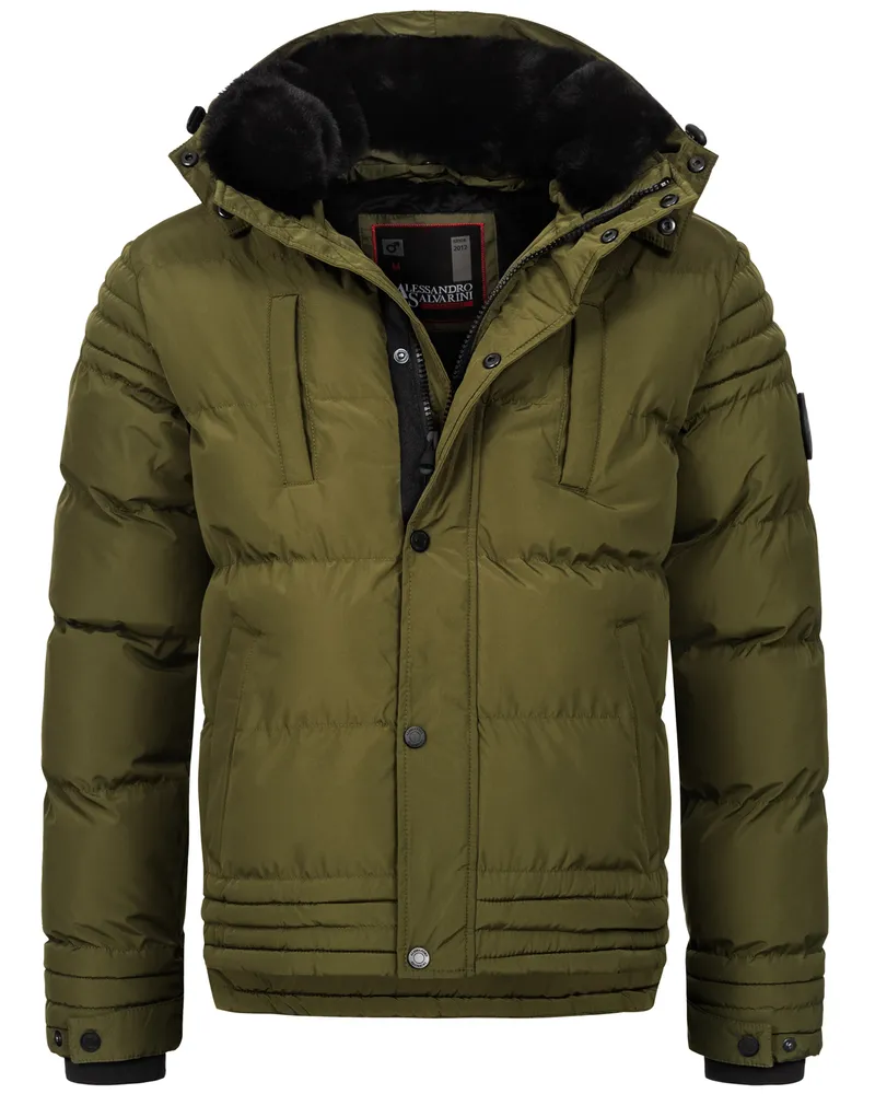 Alessandro Salvarini Herren Winterjacke AS-281 mit Teddyfell & abnehmbarer Kapuze Grün