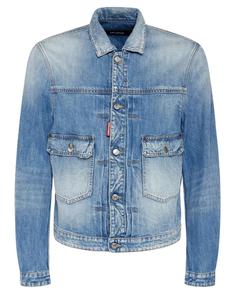 Dsquared2 Heritage Boxy Jeansjacke Marineblau Hellblau