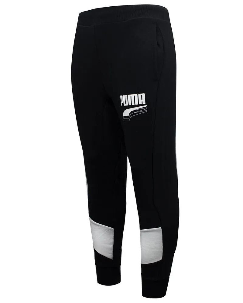 Puma Rebel Block Stretch Taille Bottoms Schwarze weiße Herrenhosen 582742 01 Schwarz