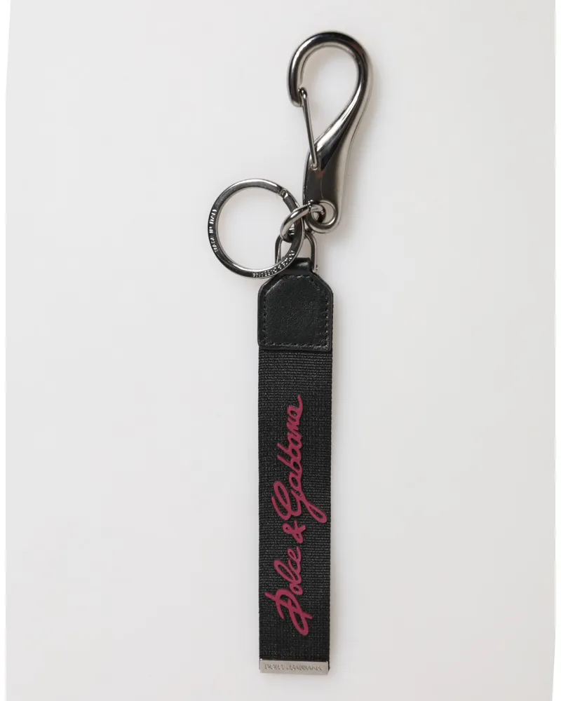 Dolce & Gabbana Schwarzer Burgunder Polyester DG Logo Männer Schlüsselanhänger Schlüsselring Schwarz