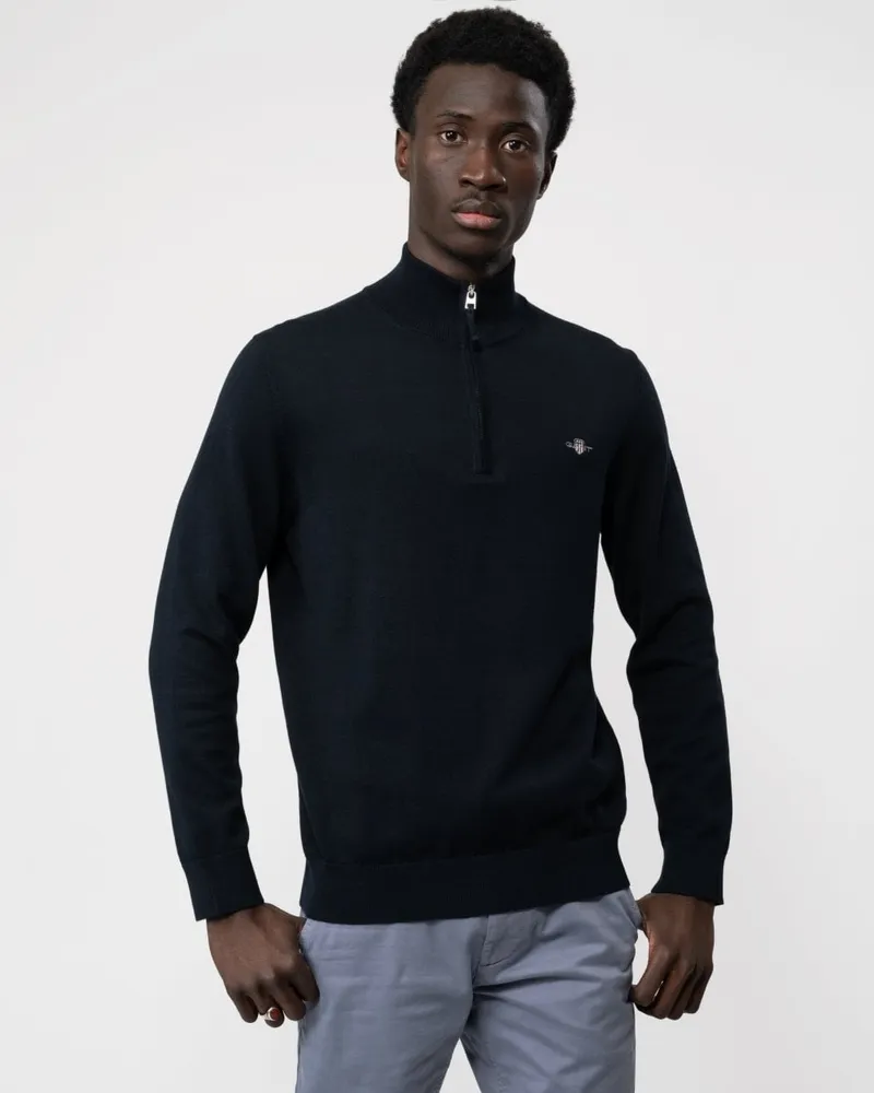 Gant Classic Cotton Half Zip Strickpullover Dunkelblau