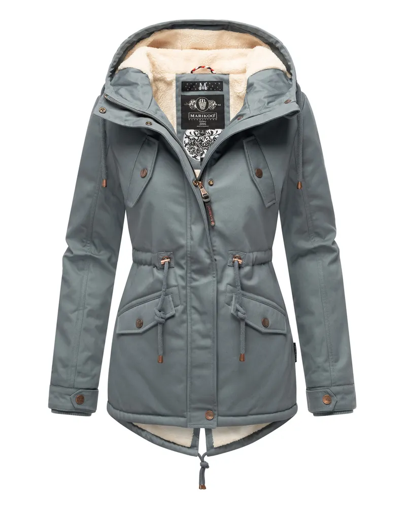 Marikoo Damen Winterjacke Manolya mit Teddyfellfutter & Baumwoll-Obermaterial Blau