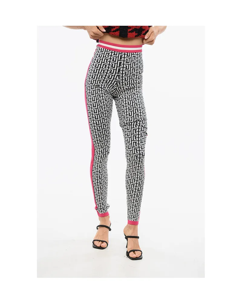 Balmain Gestrickte Leggings mit Monogrammmuster - Schwarz/Weiß Schwarz